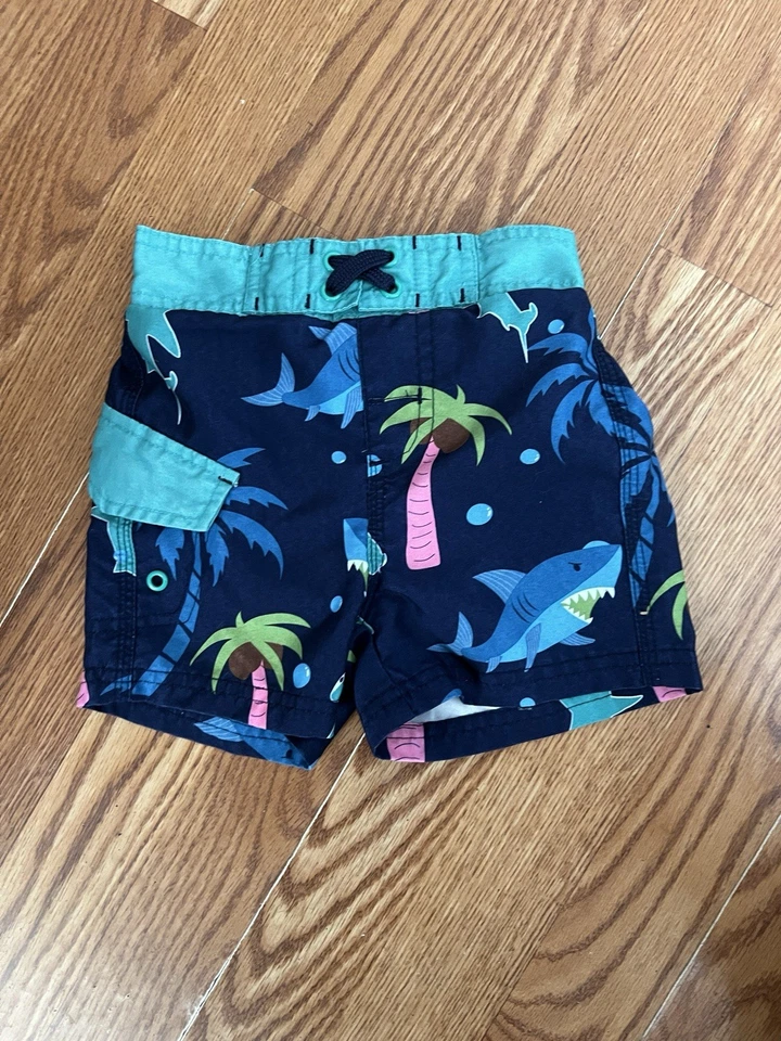 Joe Boxer Boy's Blue Sharks Swim Shorts Bathing Suit Size 12M - Image 1 of 4