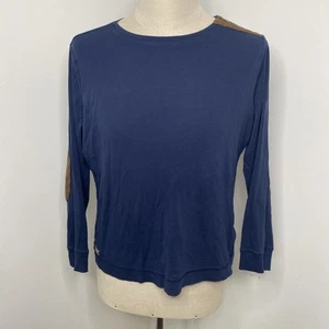 Ralph Lauren Damen 1X dunkelblau Top Reißverschluss braun Ellenbogen Patch Reitshirt - Bild 1 von 8