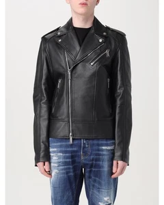 Dsquared2 Biker Leather Jacket Men Black Coats - Picture 1 of 6