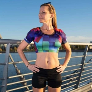 Women Sports Bra Size L Multicolor ICE RUNNING Snow Angel Cropped 67-6 - Picture 1 of 15
