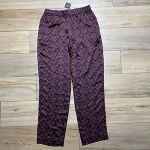 Club Monaco Women's Printed Twill Pull on Pants Size 4 Navy Blue Coral Black - Picture 1 of 13