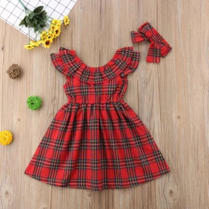 Xmas Baby Girl Princess Dress Kids Bow Checked Tutu Party Wedding Dress Outfits - Picture 1 of 9