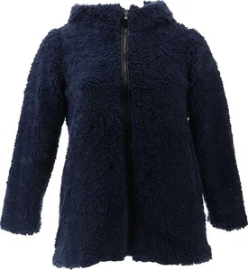 Isaac Mizrahi Curly Faux Fur Coat Dark Navy 8 NWOT (402) - Picture 1 of 9