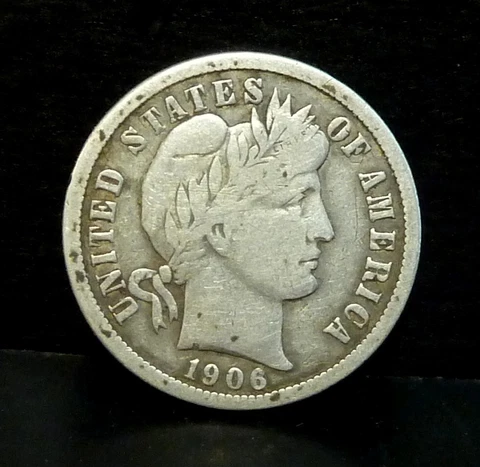 1906 Silver Barber Dime - Nice coin for your Barber Dime Album Cover