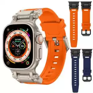 Steel Mechanical Rubber Strap for Apple Watch Ultra 2 9 8 7 6 Mod Band Bracelet - Picture 1 of 34