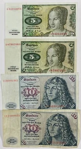 Germany 1960 5 marks & 1970 10 marks 2 of ea. (#457) 4 pcs total. - Picture 1 of 2