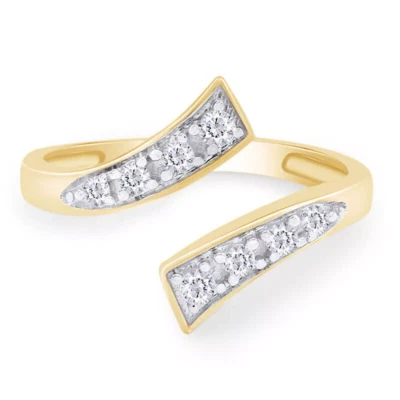 Anillo de dedo ajustable bypass diamante simulado enchapado en oro amarillo de 14K de ley Foto 1 de 4