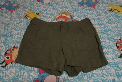 Pantalones Cortos Per Se Verde Oliva Mezcla Lino (Talla 8) Bolsillos Viscosa 2 Botones Foto 1 de 4