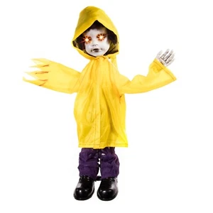 Halloween Decoration Animated Child Yellow Raincoat Lights Sounds 85cm HB248500 - Picture 1 of 4