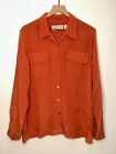 ORVIS 100% burnt orange Silk long sleeve Button Down Blouse Top front pockets