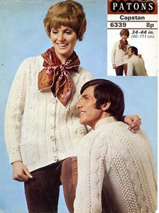 Patons Capstan Knitting Leaflet No. 6339. Ladies mens Cable Aran Cardigan 34-44" - Picture 1 of 1