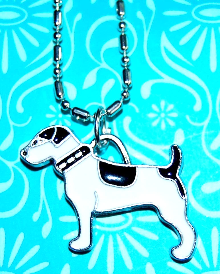 COLLAR COLGANTE JACK RUSSELL TERRIER CACHORRO PERRO BLANCO Y NEGRO HECHO EN EE. UU. #D1 Foto 1 de 4
