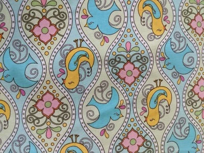 Polka Perch by Jessica Goldman-, birds with ogee, green, yellow, blue, 25" x44" - Image 1 of 4