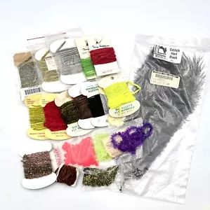 Lot Of Vintage Fly Tying Materials Supplies Feather Strings Yarn Chenille - Picture 1 of 5