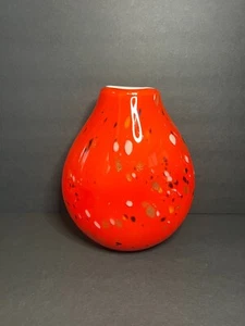 Jarrón lágrima arte cerámica vidrio confeti naranja estilo Murano vintage 8,75 x 7" - Imagen 1 de 9
