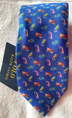 Polo Ralph Lauren Document Number 7 Lure Fishing 56" Men's Blue Skinny Tie NWT - Imagem 1 de 4