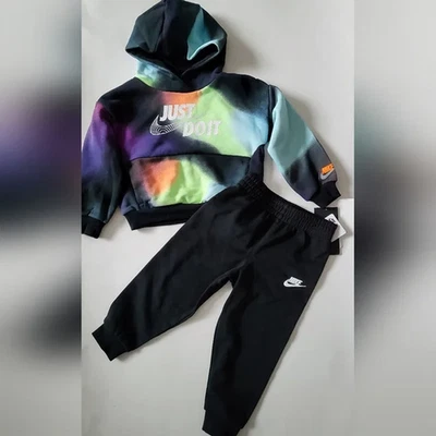 NIKE Niño Conjunto de 2 Piezas Club Polar Sudadera con Capucha Pantalones de Sudadera Talla 5 6 7 Negro Gris Foto 1 de 4