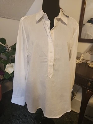 Camisa IZOD 100% Algodón Blanco, Manga Larga Cuello Sin Plancha, 1/2 Botón L Foto 1 de 4
