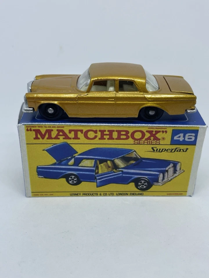 Vintage Lesney Matchbox 46 Custom Reg Wheels Mercedes Benz 300se Nice Repro Box - Image 1 of 4