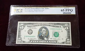 Fr #1974-K 1977 $5 | PMG 65 EPQ | UNC FRN | Morton Blumenthal - Picture 1 of 2