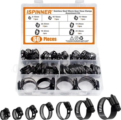 LAZIRO 60Pcs Hose clamp stainless steel Adjustable 6-38mm range worm gear hose clamp...