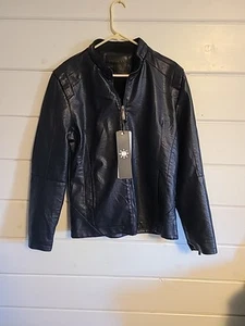 American Breed Size Large Men's Faux Leather Motorcycle Jacket Black - Picture 1 of 6