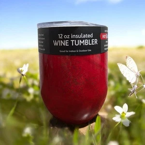 Neu 12 Unzen Cambridge Rot Edelstahl Wein Becher mit Klarem Deckel - Bild 1 von 2