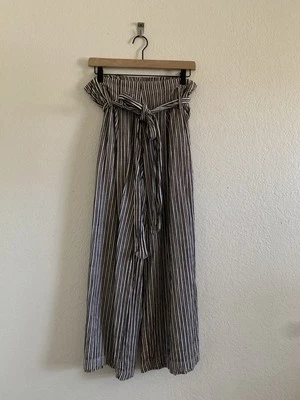 Pantalones Ace & Jig Rayas Pierna Ancha Cinturón Corbata Cintura Mujer’s Pequeño Algodón Recortado Foto 1 de 4