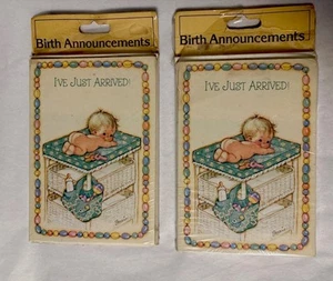 Annunci Vintage Nuovo Bambino Ragazzo "Sono appena Arrivato!" 2 Confezioni da 8 - Foto 1 di 5