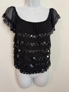 Vintage Cache Silk Beaded Ruffle Flutter Sleeve Blouse Size 10 Y2k Fairygoth - Picture 1 of 5