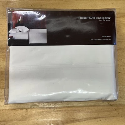 Hudson Park Collection Twin Flat Sheet Ivory Italian Linens Egypt Cotton Percale - Image 1 of 3