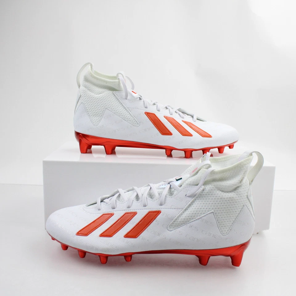 Botín de fútbol americano Miami Hurricanes Adidas adizero para hombre blanco/naranja usado Foto 1 de 1