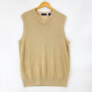 Alan Flusser Men’s Knit Vest Large Tan Sleeveless V-Neck Golf Sweater - Picture 1 of 10