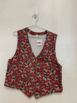 Винтажный чероки цветочный жилет женщин большой красный V шеи классический природы цветы 90-х - Изображение 1 из 4