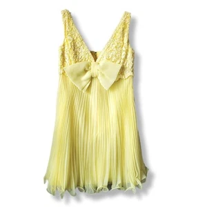 VTG 60s Babydoll Chiffon Yellow Mini Dress 6 Twiggy Mod Feminine Frilly Cocktail - Picture 1 of 11