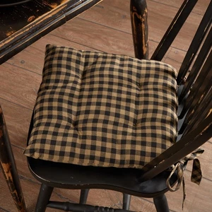 Primitive 14 in Chair Pad Black Check Cotton Tie Kitchen Table Decor VHC Brands - Picture 1 of 7