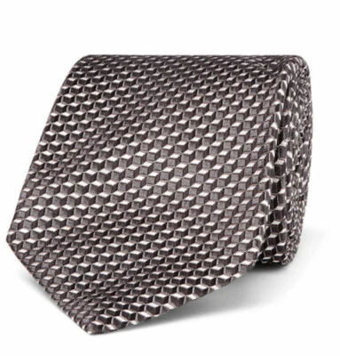 Nova gravata jacquard de seda TOM FORD 8cm tecido cinza padrão geométrico Itália - Imagem 1 de 3
