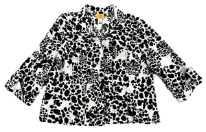 Ruby Rd Linen Jacket XL* Black White Cow Print Lightweight Mother Pearl Buttons - Picture 1 of 12