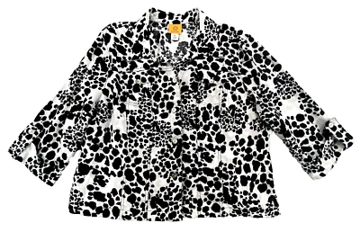 Ruby Rd Linen Jacket XL* Black White Cow Print Lightweight Mother Pearl Buttons - Image 1 of 4