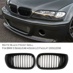 Front Matte Black Kidney Grill Grille For BMW E46 325i 330i 328 3 Series 2002-05 - Picture 1 of 8