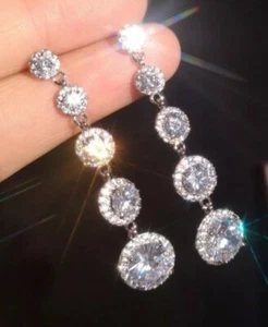 FANCY STIRLING SILVER EARRINGS SOLITAIRES CRYSTAL STONES DROP. $199.00. - Picture 1 of 1