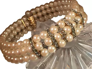 WRAP-AROUND Choker Collar Necklace 3 Row FAUX PEARL CRYSTAL Rhinestone Rondelle - Picture 1 of 18