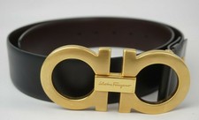 Salvatore Ferragamo Reversible Brown Black Belt Big Gold Buckle 37" Size 34