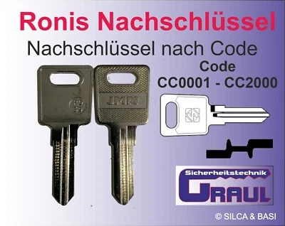 Ronis Nachschlüssel RO-39, gefertigt nach Code vom Schlüssel CC0001 - CC2000
