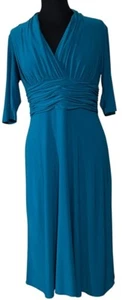 Women's Jones Wear Maxi V-Neck Dress Teal Blue Polyester Spandex Blend Size 8 - Picture 1 of 17