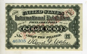 INTERNATIONAL EXHIBITION - 1876 – PHILADELPHIA – PACKAGE TICKET - Picture 1 of 2