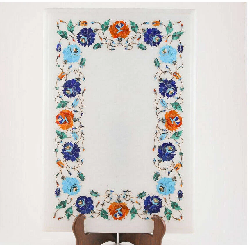 18" x 12" Marble Table Top Semi Precious Stones Floral Inlaid Handmade Art Decor - Image 1 of 1