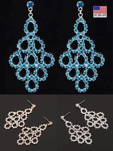 Gorgeous Women Full Crystal Earrings Vintage Hollow Baroque Flowers Tassels 1912 - Picture 1 of 8
