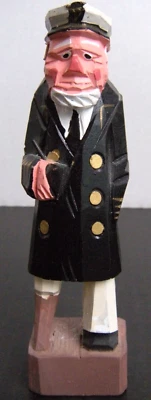 Vintage Sea Captain Fisherman Figurine Carved Wood Folk Art 6” Nautical Decor - Image 1 of 4