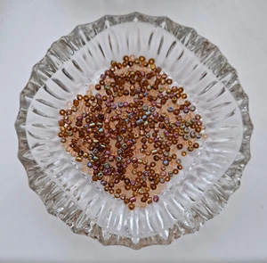 BN 75 grams 4 mm AMBER GLASS & AMBER AURORA BOREALIS COATED SEED BEADS 75g - Picture 1 of 4
